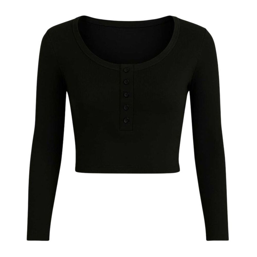 I Saw It First Womens/Ladies Ribbed Long-Sleeved Crop Top / Black